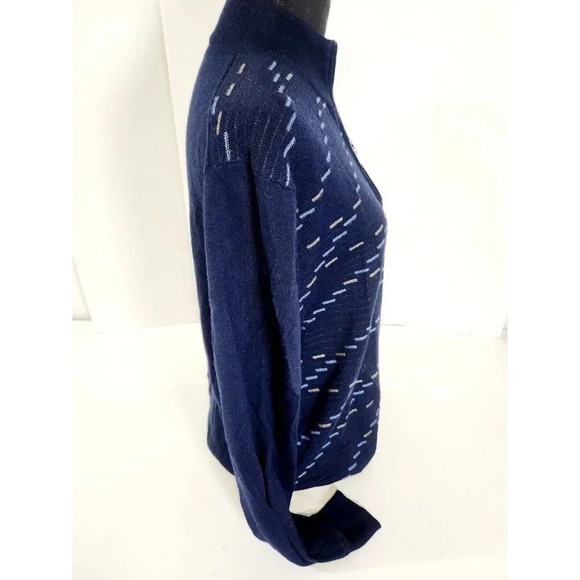 Alan Flusser Sweater Mens Blue Merino Wool Long Sleeve Mock Neck 1/4 Zip… - Picture 4 of 11